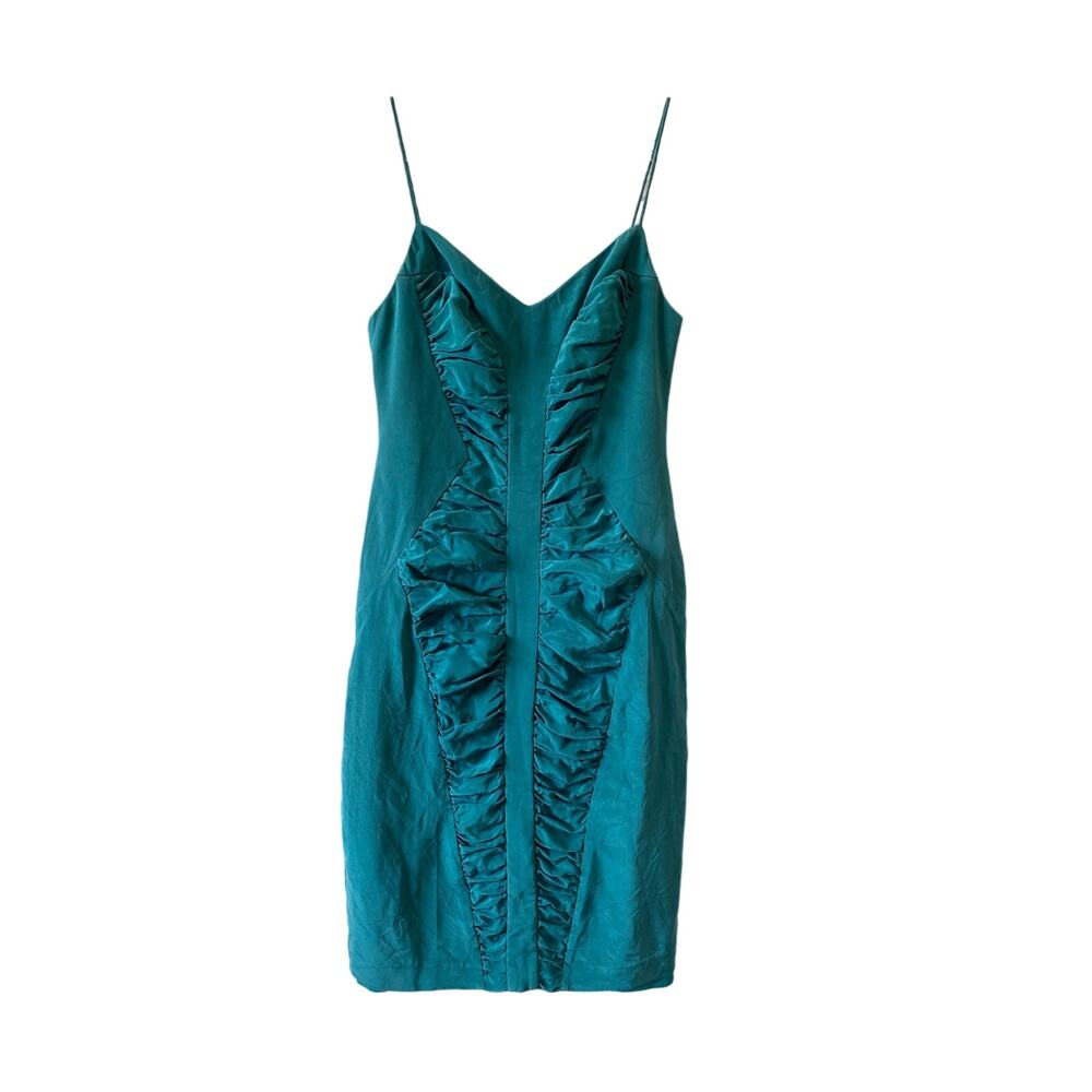 Nicole Miller Teal Ruched Silk Cocktail Dress Size 6